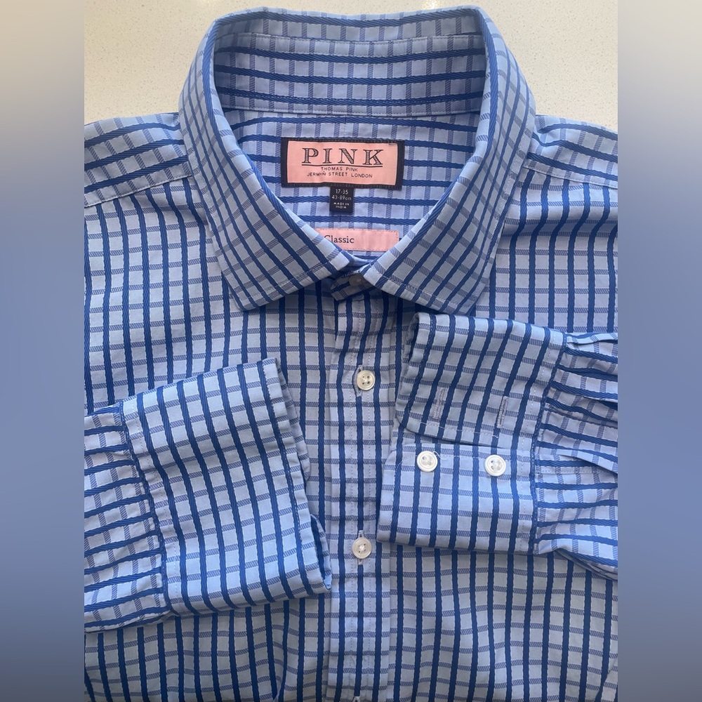 Thomas Pink - Cotton blue checkered dress shirt Size 43 (17”neck)